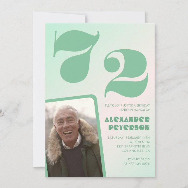 Invitaciones de cumpleaños número 72 con gradiente (Anverso)