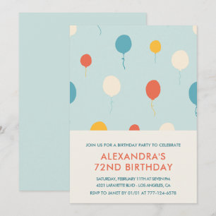 invitaciones de cumpleaños número 72 Globos Azules