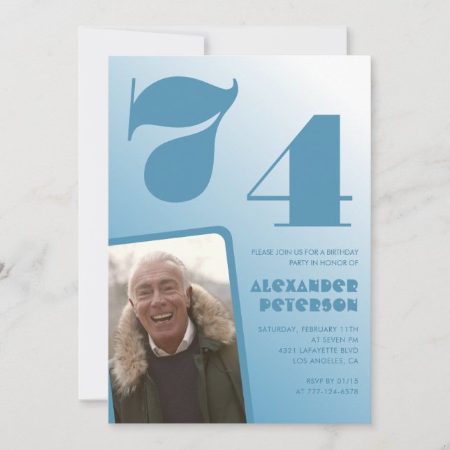 Invitaciones de cumpleaños número 74 con gradiente (Anverso)