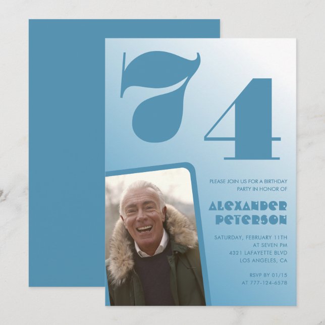 Invitaciones de cumpleaños número 74 con gradiente (Anverso / Reverso)