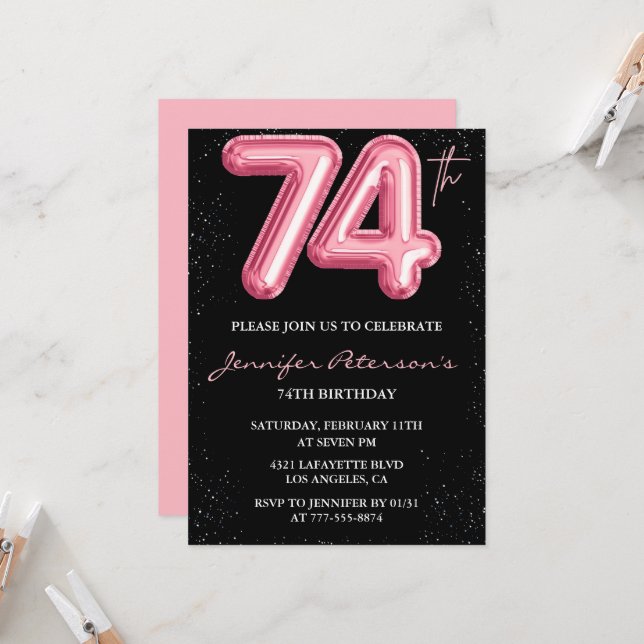 Invitaciones de cumpleaños número 74 de Black Pink (Anverso/Reverso In Situ)