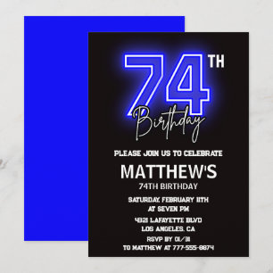 invitaciones de cumpleaños número 74 Neon Black Ho