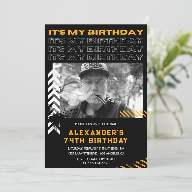 Invitaciones de cumpleaños número 74 para hombres  (Anverso de pie)