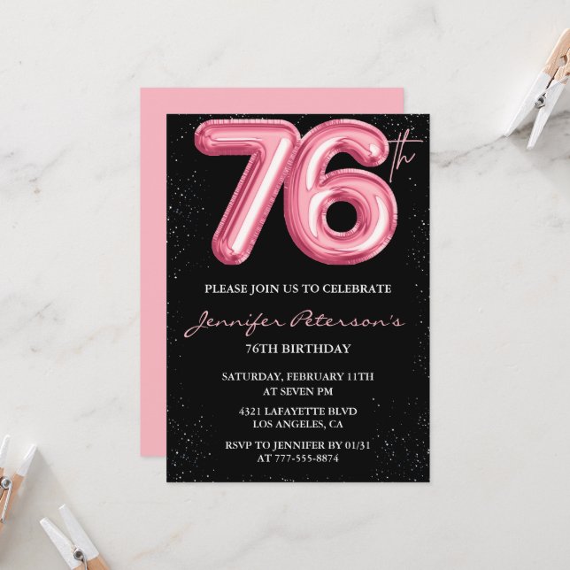 Invitaciones de cumpleaños número 76 de Black Pink (Anverso/Reverso In Situ)