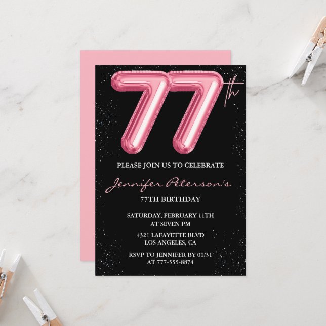 Invitaciones de cumpleaños número 77 de Black Pink (Anverso/Reverso In Situ)