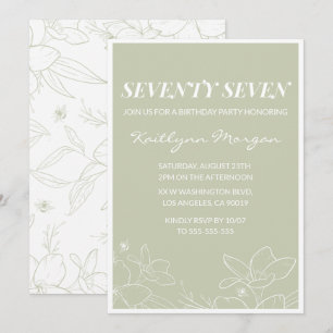 Invitaciones de cumpleaños número 77 florales verd