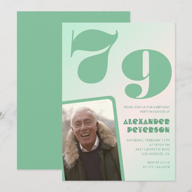 Invitaciones de cumpleaños número 79 con gradiente (Anverso / Reverso)