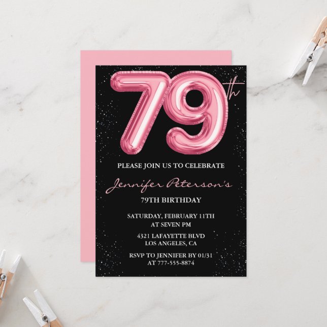 Invitaciones de cumpleaños número 79 de Black Pink (Anverso/Reverso In Situ)