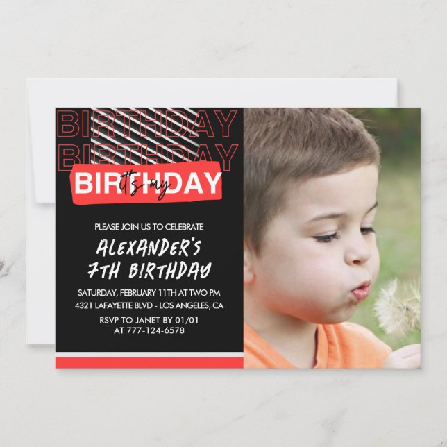 invitaciones de cumpleaños número 7 niño Fiesta Fo (Anverso)