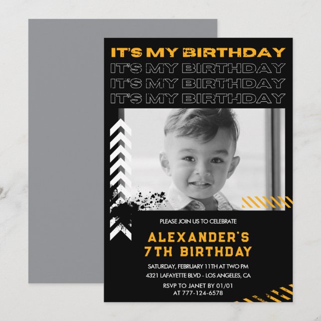 invitaciones de cumpleaños número 7 niño Foto Pint (Anverso / Reverso)