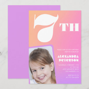 Invitaciones de cumpleaños número 7 rosadas con Fo