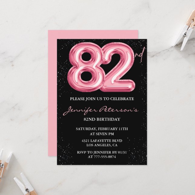 Invitaciones de cumpleaños número 82 de Black Pink (Anverso/Reverso In Situ)