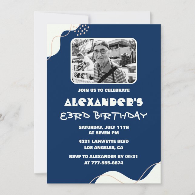 Invitaciones de cumpleaños número 83 con foto de h (Anverso)