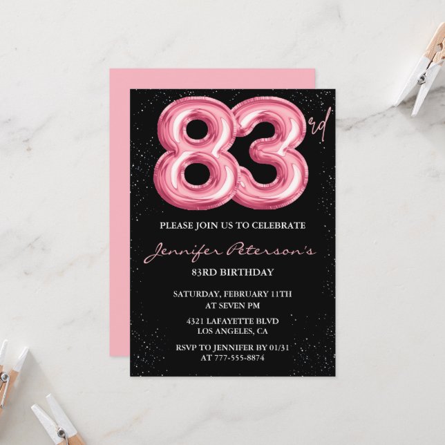 Invitaciones de cumpleaños número 83 de Black Pink (Anverso/Reverso In Situ)