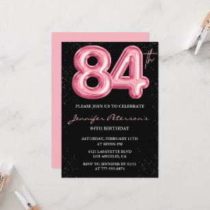 invitaciones de cumpleaños número 84 Black Pink Gl