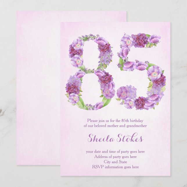 invitaciones de cumpleaños número 85 de lady, invi (Anverso / Reverso)