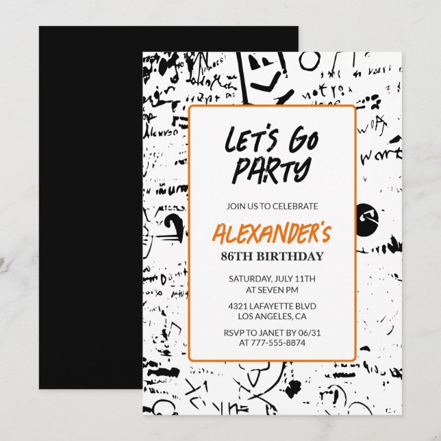 Invitaciones de cumpleaños número 86 estilo Grunge (Anverso / Reverso)