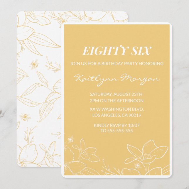 Invitaciones de cumpleaños número 86 Floral Modern (Anverso / Reverso)