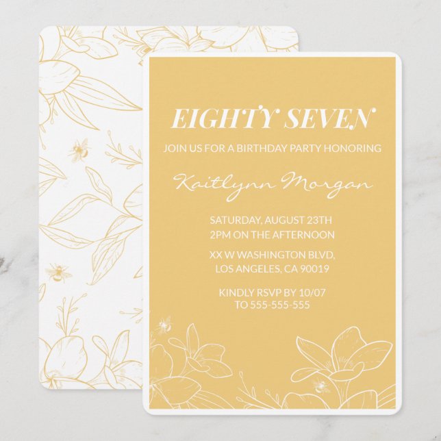 Invitaciones de cumpleaños número 87 Floral Modern (Anverso / Reverso)