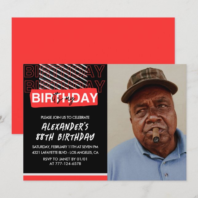Invitaciones de cumpleaños número 88 para hombres  (Anverso / Reverso)