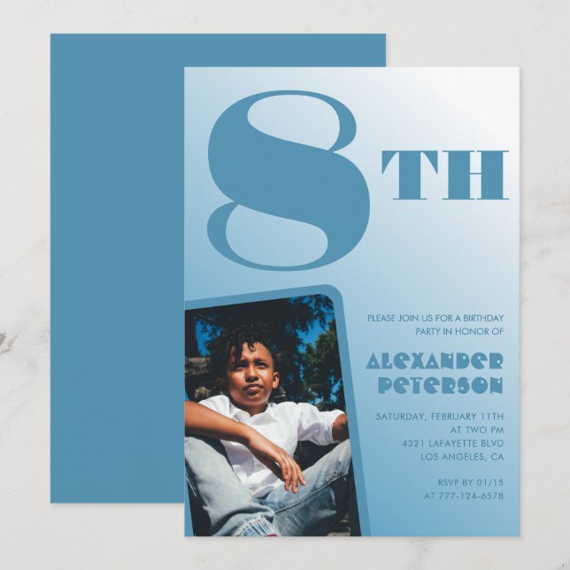 Invitaciones de cumpleaños número 8 con gradiente  (Anverso / Reverso)