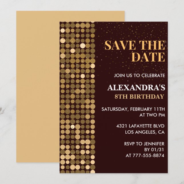 invitaciones de cumpleaños número 8 Guarde la fech (Anverso / Reverso)