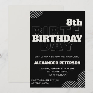 Invitaciones de cumpleaños número 8 negras para ni