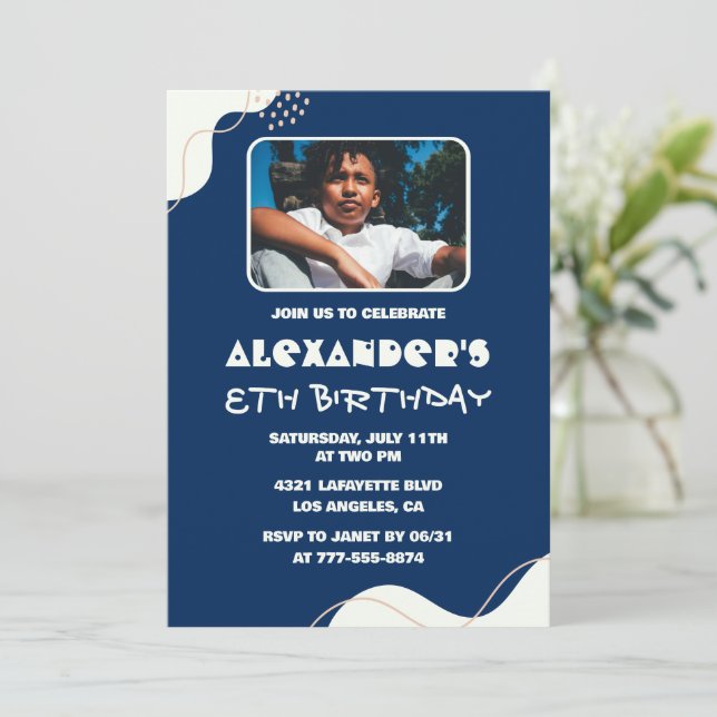 invitaciones de cumpleaños número 8 Niño Foto Simp (Anverso de pie)
