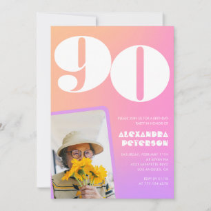 Invitaciones de cumpleaños número 90 rosadas para 