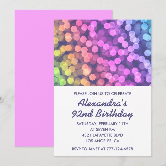Invitaciones de cumpleaños número 92 con confeti d (Anverso / Reverso)