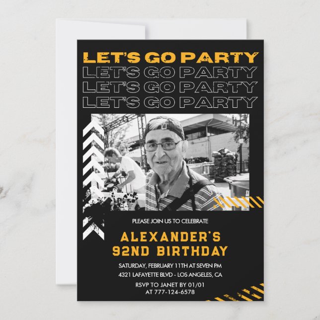 Invitaciones de cumpleaños número 92 negras para h (Anverso)