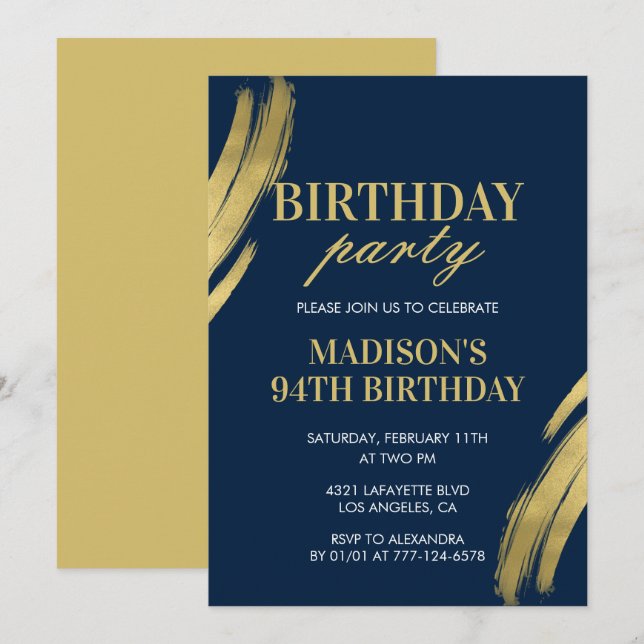 Invitaciones de cumpleaños número 94 elegantes de  (Anverso / Reverso)