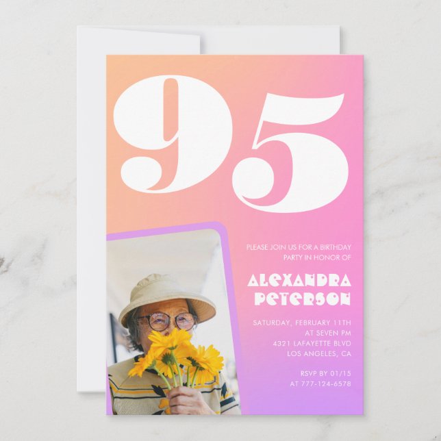 Invitaciones de cumpleaños número 95 rosadas para  (Anverso)