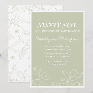 Invitaciones de cumpleaños número 99 florales verd