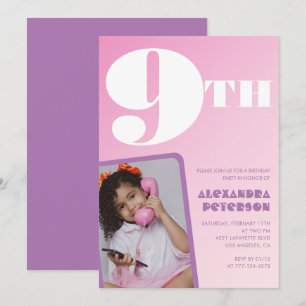Invitaciones de cumpleaños número 9 con gradiente
