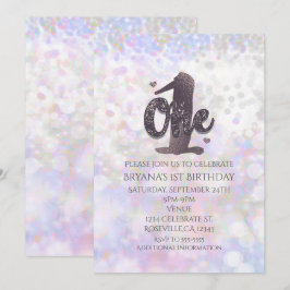 Invitaciones de cumpleaños número uno con brillo i