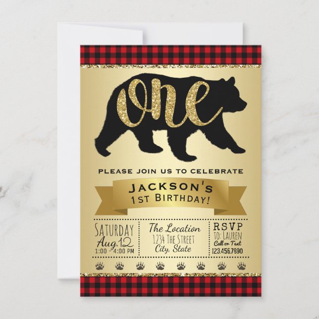 Invitaciones de cumpleaños número uno de leñador o (Anverso)