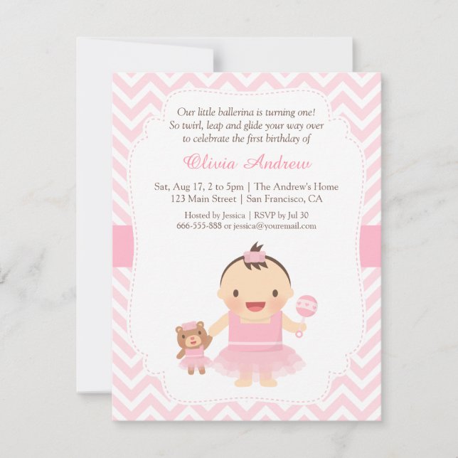 Invitaciones de Cumpleaños Número Uno de Niña Bail (Anverso)