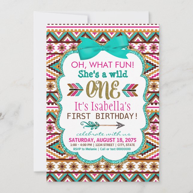 Invitaciones de cumpleaños número uno Tribal Wild  (Anverso)