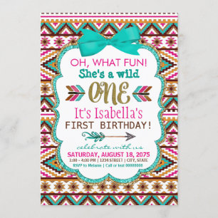 Invitaciones de cumpleaños número uno Tribal Wild 