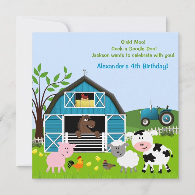 Invitaciones de cumpleaños para animales de granja (Anverso)