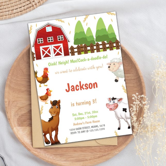 Invitaciones de cumpleaños para animales de granja (Farm Animals Birthday Invitations)