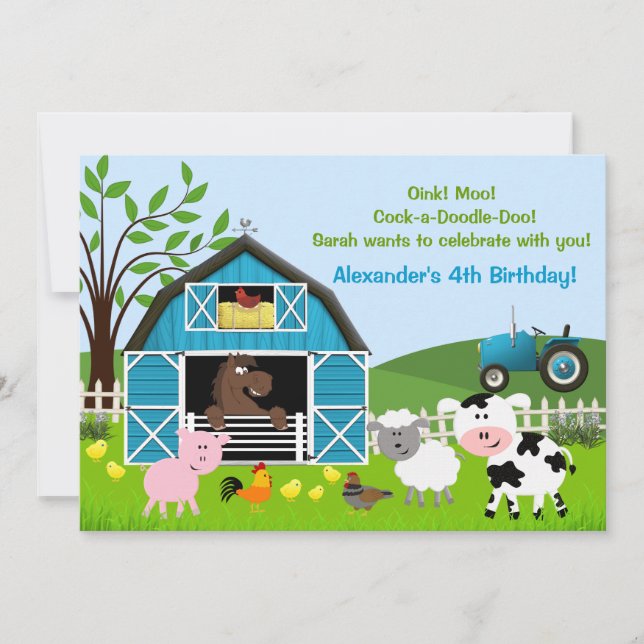 Invitaciones de cumpleaños para animales de granja (Anverso)
