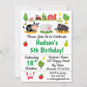 Invitaciones de cumpleaños para animales de granja