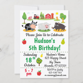 Invitaciones de cumpleaños para animales de granja