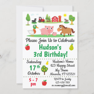 Invitaciones de cumpleaños para animales de granja