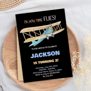 Invitaciones de cumpleaños para avión Black Blue G