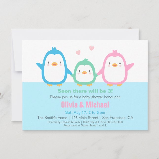 Invitaciones de Cumpleaños para Bebé de Pingüino C (Anverso)