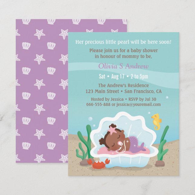 Invitaciones de Cumpleaños para Bebé de Sirena Afr (Anverso / Reverso)