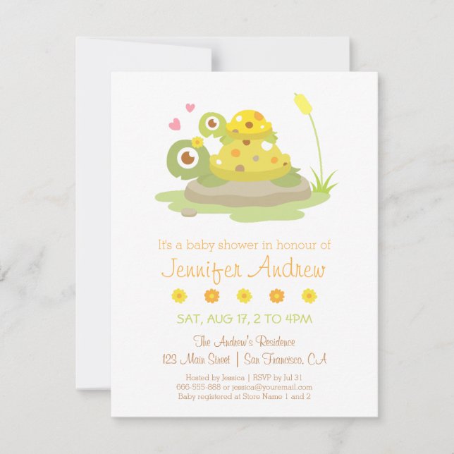 Invitaciones de Cumpleaños para Bebé de Tortuga Co (Anverso)